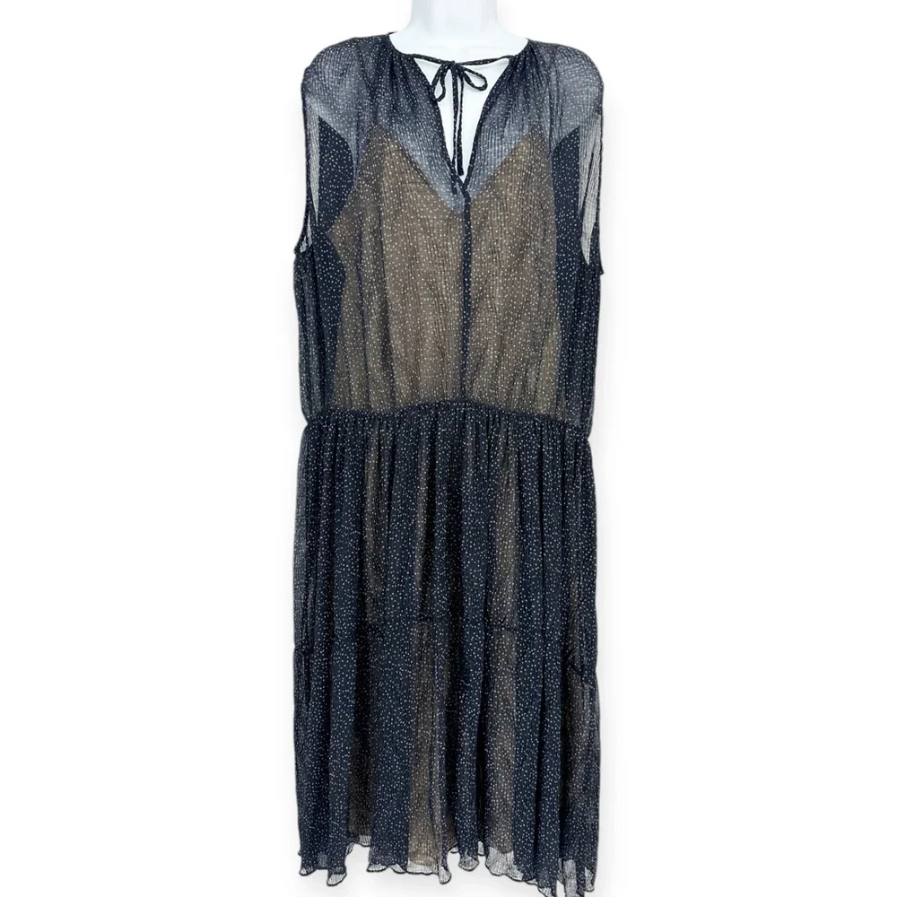 VINCE Starry Dot Dress NWT‎ size L Whimsigoth Sheer Tiered Mini Dress Fairy